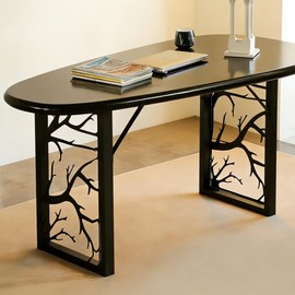 sumatos 28 inch Table Legs Set of 2 - Heavy Duty Metal Desk Base with Nature-Inspired Laser Cut Design, for Industrial Modern Dining Table, Easy Installation (E)