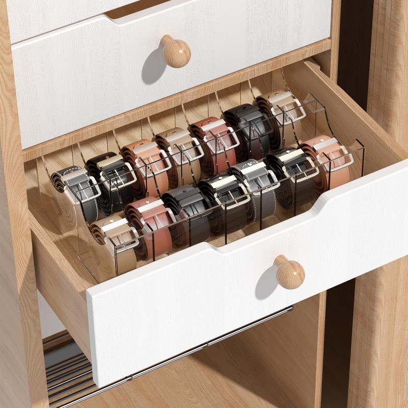 Large Acrylic Belt Organizer, Clear 14 Compartments Storage with Dust