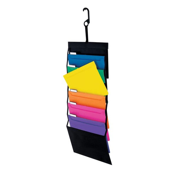Pendaflex Hanging Organizer, All-in-1 Wall Organizer/Pocket Chart, Black with Bright Color Folders, Poly Carry Case, Letter Size (52891), Black/Assorted