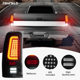 Cenfeild LED Tail Lights Assembly Fit for GMC Sierra 1500 07-13 (SL, SLE, SLT, WT), 2500HD 3500HD 07-14 (only fit 3500HD with Single Rear Wheel Model), Rear Taillights, Black Housing Smoked Lens