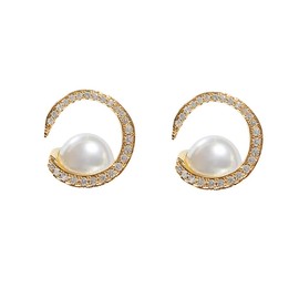 Healeved Stylish Silver Pearl Earrings for Women Fashionable Ear Studs Made From and Rhinestone for Daily Wear Business Trips and Casual Outfits