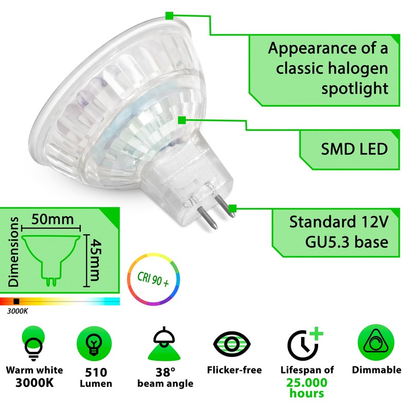 greenandco CRI 90+ dimmable LED Spot | MR16 GU5.3 |