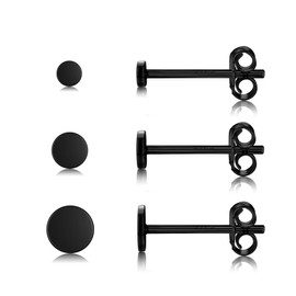 CERSLIMO Women's Stud Earrings 925 Silver Small for Women Men Girls 3 Pairs Earrings Silver Gold Rose Gold Black Round Flat Set (2 mm/3 mm/4 mm) Delicate Cartilage Tragus Helix Circle, Silver