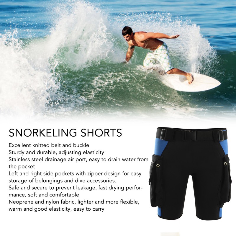 Swimming Snorkeling Diving Shorts with Pockets Stainless Steel Air Drain