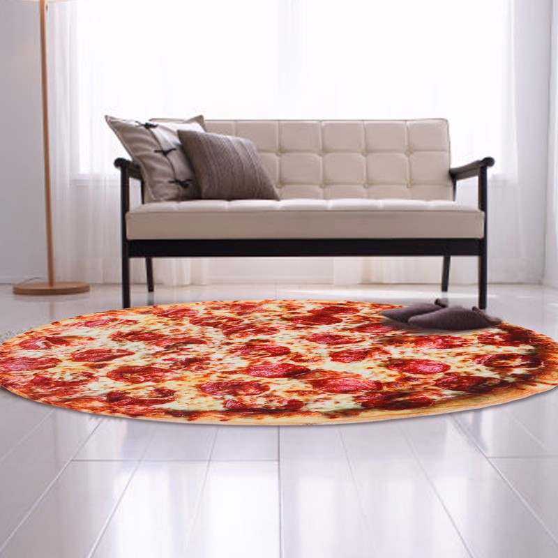Kid Toddlers Pizza Pattern Rug Baby Washable Fluffy Playmat Round
