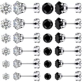 Unbranded 12 pairs of  3mm-8mm Stainless Steel Cubic Zirconia Men Women Ear Stud Earrings