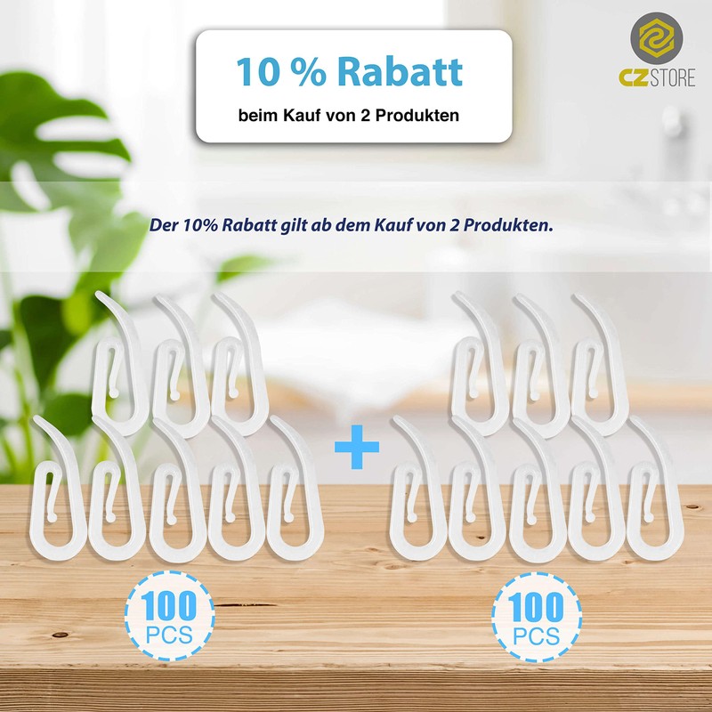 CZ Store Plastic Curtain Hooks | 100 Pack | 28x12mm
