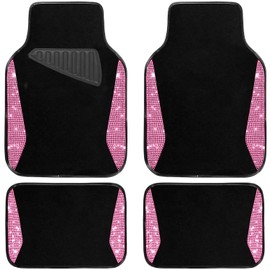 NBTEPEM Pink Bling Car Floor Mats Full Set, Rhinestone Carpet Universal Fit Most Cars,SUV, Trucks, 4 pcs Sparkle Glitter Diamond Carpet for Women Girls with Anti-Slip Pad (Pink Diamond)