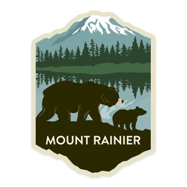 Die Cut Sticker Mount Rainier National Park, Washington, Bears, Vector, Contour Vinyl Sticker 1 to 3 inches (Waterproof Decal for Cars, Water Bottles, Laptops, Coolers), Small