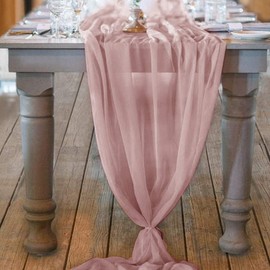 Socomi 10ft Dusty Rose Chiffon Table Runner 29x120 Inches Romantic Wedding Runner Sheer Bridal Party Decorations