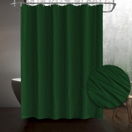Tititex Dark Green Crumpled Shower Curtain, Textured Heavy Duty 156GSM Fabric, Hotel Luxury Bathroom Decorative Waterproof Curtian 72x72 Inch with 12 Hooks