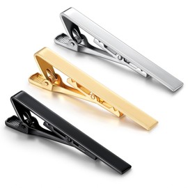 RENKE Men's Tie Clip Set - Classic tie clip for men - Includes Silver Black Gold Tie Clip - Elegant Accessories for Formal & Casual Occasions-Great Gift for Men