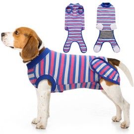 IDOMIK Dog Surgery Recovery Suit, Soft Comfortable Surgical Recovery Dog Onesie, Post Spay Neuter Recovery Shirt for Small Large Dogs, Cone Alternative After Surgery Anti Licking Wounds,Blue Stripe,M