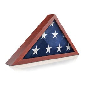 HBCY Creations Flag Display Case for 5' x 9.5' American Veteran Burial Flag Solid Wood Cherry Finish Frame with Glass Front with Wall Mount or Standing Display, Flag Box Display Case for Burial Flag