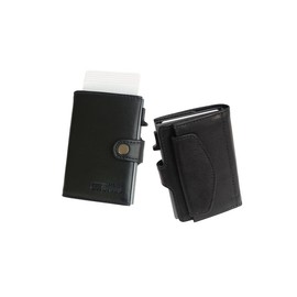 orso Bruno original Slim Wallet Lux Line, Cowhide nappa black with grey RFID holder, rfid wallet