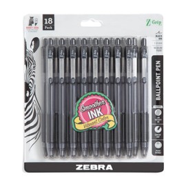 Zebra Pen Z-Grip Retractable Ballpoint Pen, Smooth-Flowing Black Ink, 1.0mm Medium Point, School & Office Supplies, Ideal for Note-Taking, Journal and Planner Use, 18-Pack (22218)