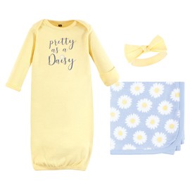 Hudson Baby Infant Girl Gown, Swaddle Blanket and Cap or Headband, Pretty As A Daisy, 0-6 Months