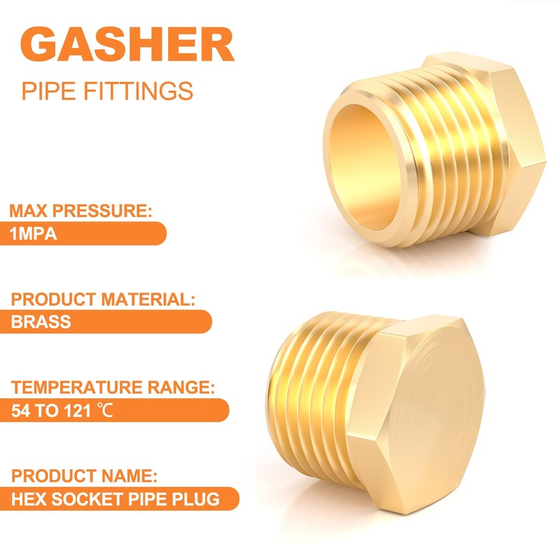 GASHER Brass 3/8" BSP Male Outer Hex Thread Socket Pipe