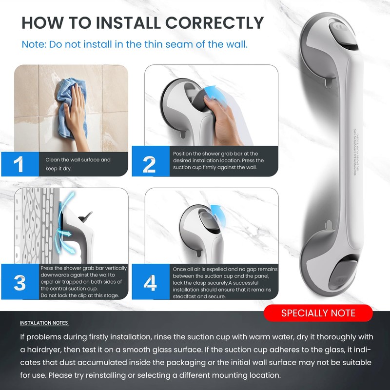 ABLECARE 2 Pack 16 Inch Elderly Heavy Duty Shower Handle,