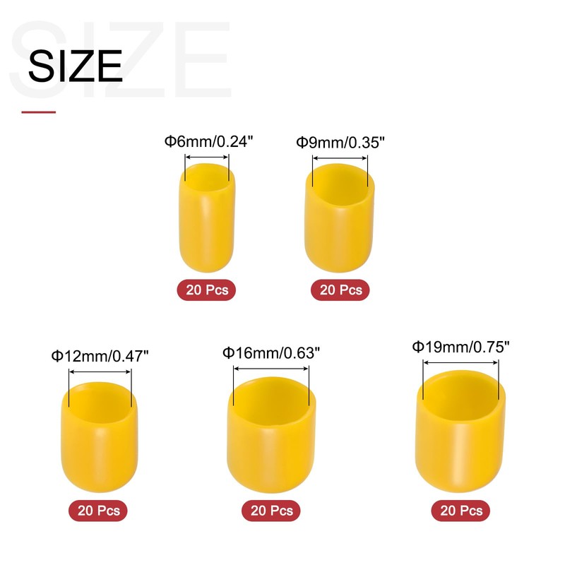 QUARKZMAN Pack of 100 Rubber End Caps 6/9/12/16/19 mm Rubber