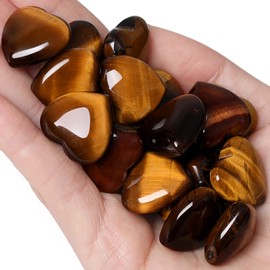 10 PCS Tigers Eye Natural Heart Healing Crystal Thicken Polished Love Heart Shaped Stones Palm Gemstones Set Bulk Reiki Energy Carved Palm Worry Stone Meditation Love Gift Balancing