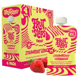 Fruit Slaps Caffeinated Fruit Blend – Strawberry Lemonade, Natural Caffeine, Real Fruit, Prebiotic Fiber – Energy Boost for Focus & Gut Health – Resealable On-the-Go Pouch, 65mg Caffeine, 4oz, 4 Count
