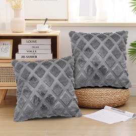 Cushion Cover 45 x 45 cm, 2 Cushion Covers Set Cushion Cover Dark Grey Plush Boho Diamond Cushion Cover Living Room