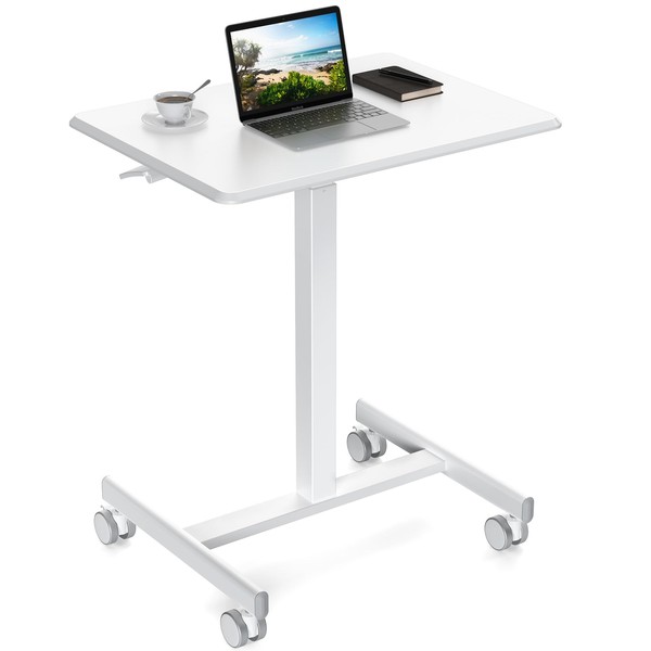 Sweetcrispy Small Mobile Rolling Standing Desk - Overbed Table, Teacher Podium with Wheels, Adjustable Work Table, Rolling Desk Laptop Computer Cart for Home, Office, Classroom