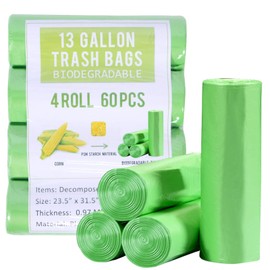 Biodegradable Trash Bags 13 Gallon for Kitchen Tall Trash Can, 0.97 Mil Thicken Large Garbage Bags Recycling Lawn Trash Can Liner Green 60 Counts