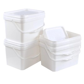 Saedy 5 Gallon Rectangular Bucket for Food Storage, Set of 4 White Plastic Utility Bucket Pail, Food Grade Bucket with Lid and Handle