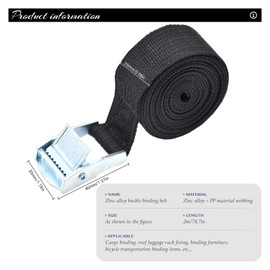 Bailinks Pack of 2 Tie Down Straps, Adjustable 25 mm Webbing Strap with Clamping Lock, Robust Lashing Strap for Luggage, Transport, Cargo, Camping, Car, Motorcycle, Black (25 mm x 2 m)