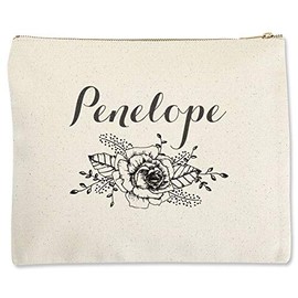 Lillian Vernon Floral Rose Name Large Zippered Canvas Pouch- 10.5 X 11 Inches, Sturdy Cotton Canvas Cosmetic Bag
