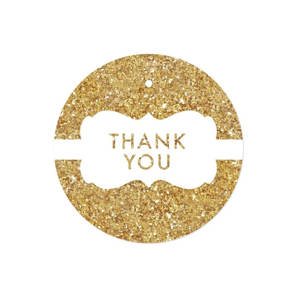 Andaz Press Round Circle Gift Tags, Faux Gold Glitter Frame, Thank You, 24-Pack, Colored Party Favors and Decorations