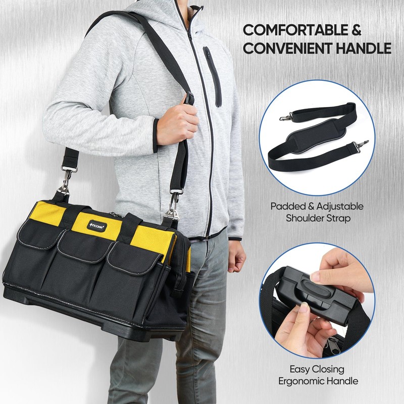 TICONN Tool Bag with Multi-Pockets Wide Mouth Tool Tote with