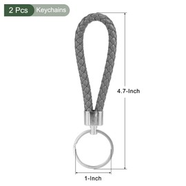 YOKIVE 2 Pcs Braided Leather Keychains, Home PU Keys Ring Woven Decorating Lanyard Straps for Bags Wallets (Gray)