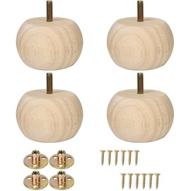 Xidouyuer Set of 4 Unfinished Solid Hardwood Round Bun Feet 2inches with M8 Bolt Predrilled for Furniture Ottoman Couch Cabinet Sofa Legs