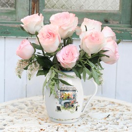 Enamel Jug Small Vases Vintage Metal Flower Vase Milk Jug Vase Flowers and Birds for Flowers Rustic Vase Small Rustic Vases Flower Pitcher