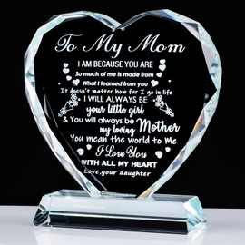 YWHL Gifts for Mom from Daughter, Meaningful Laser Crystal Heart Keepsakes to My Mom Gifts for Birthday Unique Mother's Day Valentine's Day Christmas Thanksgiving Gift for Mom from Daughters