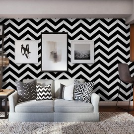 Cohoo Home Black and White Peel and Stick Wallpaper Modern Black and White Stripe Wallpaper Herringbone Contact Paper for Cabinets Self-Adhesive Removable Paper Walls Bedroom Shelf 18inW 118inL