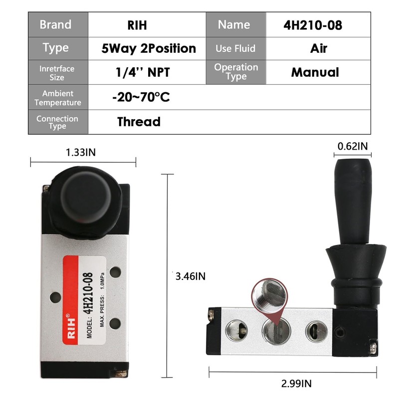 RIH Pneumatic 1/4"NPT 5 Way 2 Postion Lever Operated Valve