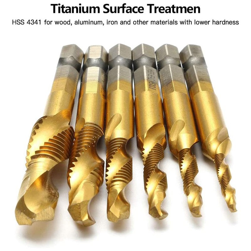 Bestgle 6 Packs Hex Shank Titanium Coated Countersink Tap Drill