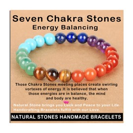AD Beads Handmade Gemstone Stretch Elastic Bracelet Crystal Healing Reiki Nature's Beauty and Spiritual Essence Unisex (8mm, Seven Chakra Stones (Energy Balancing))