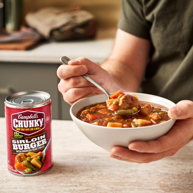 Campbell’s Chunky Soup, Sirloin Burger With Country Vegetable Beef Soup,