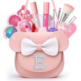 Vodolo Non Toxic Makeup for Little Girls,Safe Kids Real Makeup Sets for Girls Age 3-8 with Initial E Bag,Play Make Up Kit for Girl Easter Baskets Christmas Birthday Gift Ideas