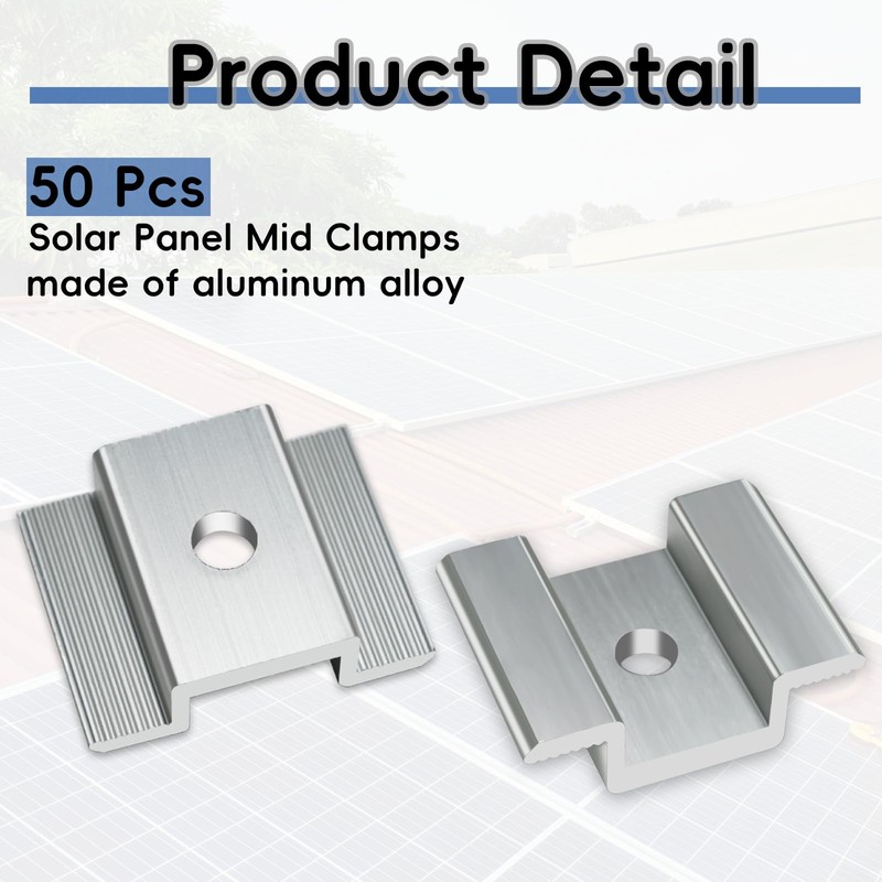 fallingstar 50 Pcs Solar Panel Mid Clamps 1.06 Inch Aluminum