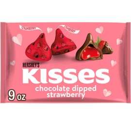 HERSHEY'S KISSES Chocolate Dipped Strawberry Flavored, Valentine's Candy Bag, 9 oz