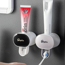 Toothpaste Dispenser 2 PCS Semi-Automatic Toothpaste Squeezer Holder for Family Shower Bathroom, No-Drill Mounting Wall Adhesive Pad, Easy to Install & Clean