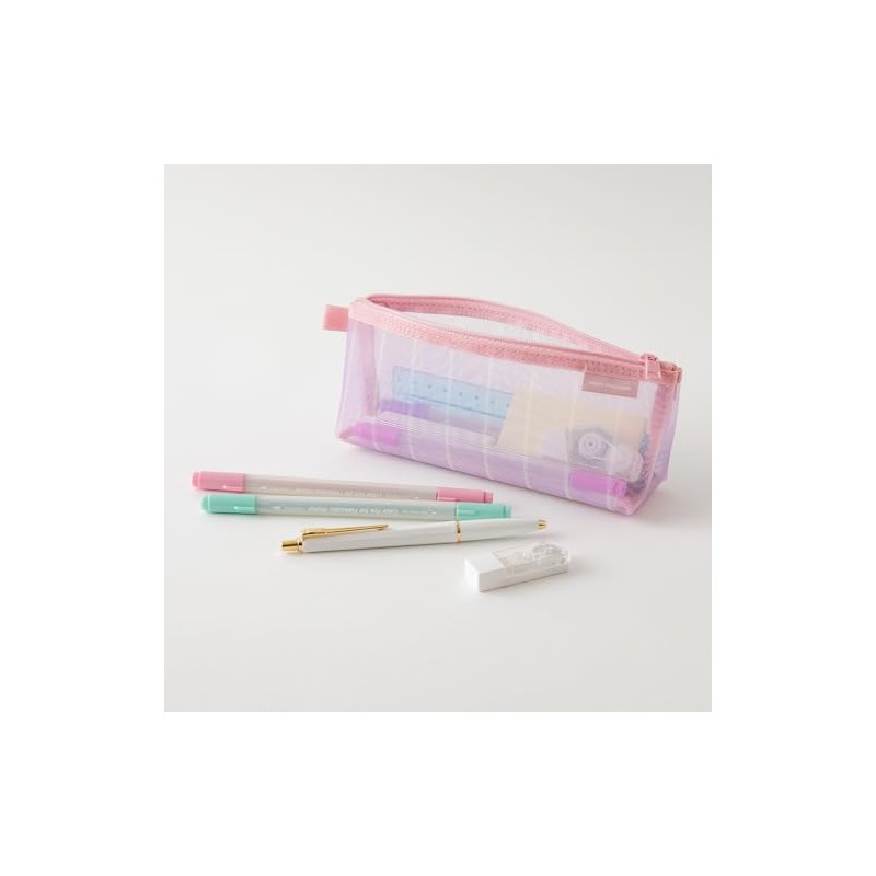 Midori 41849006 Mesh Pencil Case, Gusset, Striped Pattern, Purple