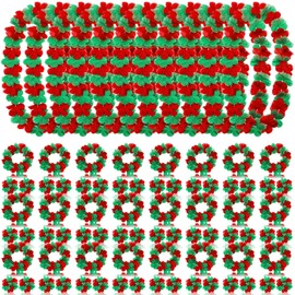 Knitgrip 48 Pcs Christmas Leis Necklace, Headband and Bracelets Set Christmas Leis Hawaiian Flower Necklace Headband Bracelets Party Favors Luau Beach Tropical Christmas Decorations for Women Men