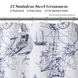 DS BATH Nautical Fabric Shower Curtain, Navy and White Ocean Theme Shower Curtain with Anchor & Sailboat, Waterproof Washable Coastal Decorative Bathroom Curtains, 72" W x 72" H